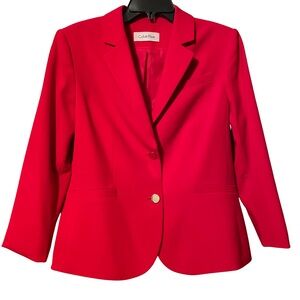 Calvin Klein Red Power Blazer Size 10 — Tailored, Bracelet-Length Sleeves